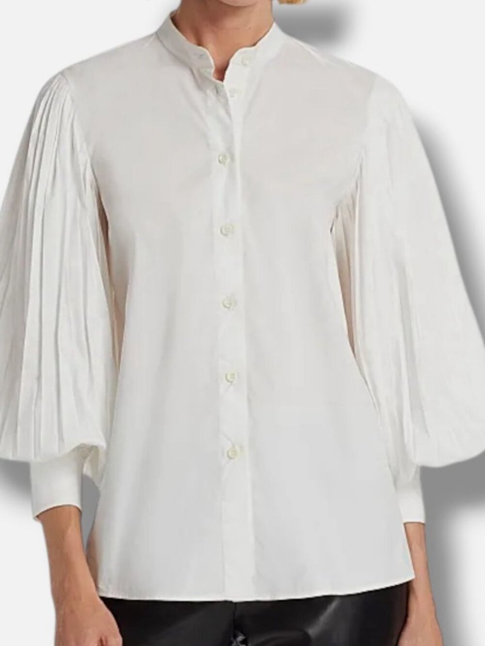 Altuzarra Women's White Patsy Pleated Blouson-Sleeve Collared Blouse Top Size 40